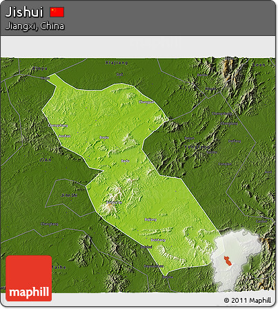 Physical 3D Map of Jishui, darken