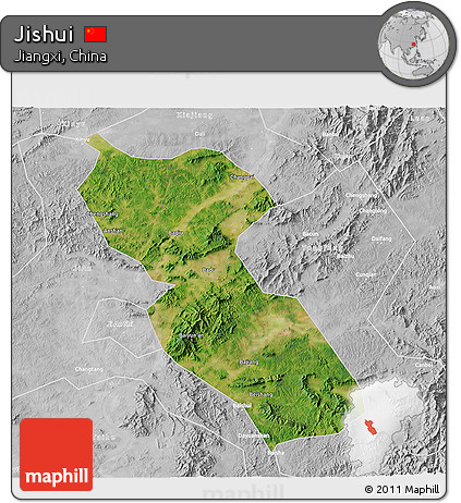 Satellite 3D Map of Jishui, lighten, desaturated