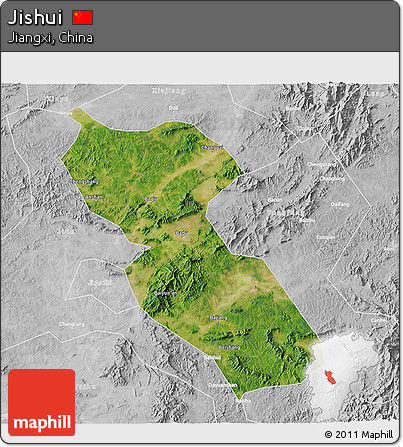 Satellite 3D Map of Jishui, lighten, desaturated