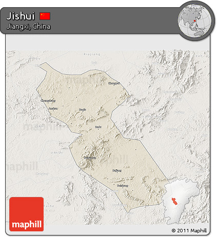 Shaded Relief 3D Map of Jishui, lighten