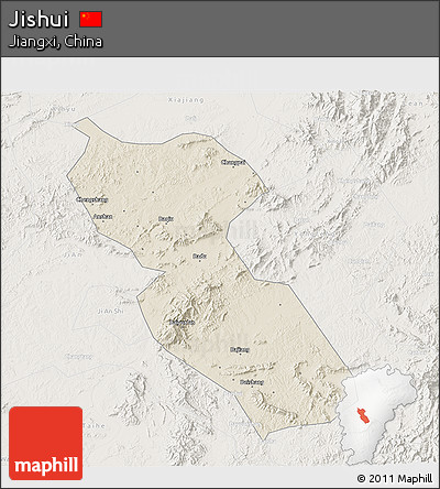 Shaded Relief 3D Map of Jishui, lighten