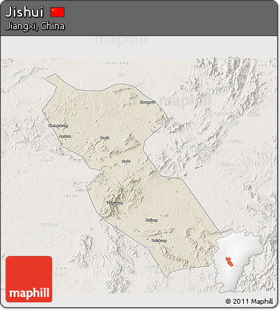 Shaded Relief 3D Map of Jishui, lighten