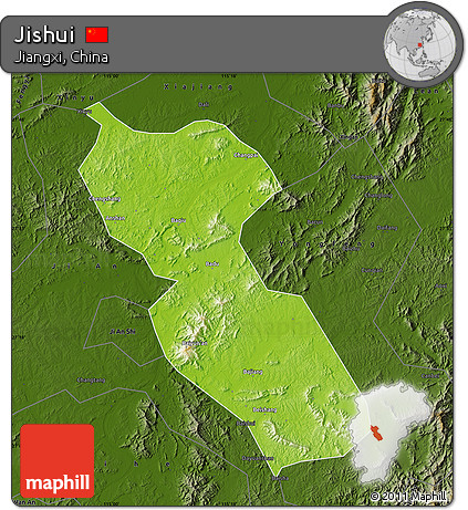 Physical Map of Jishui, darken