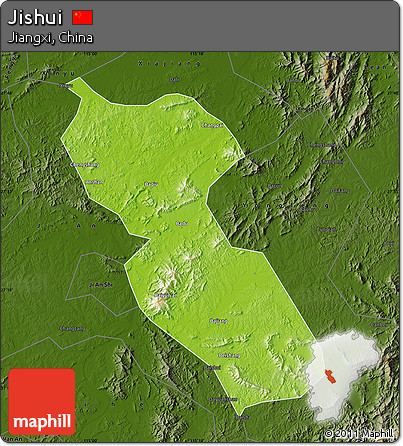 Physical Map of Jishui, darken