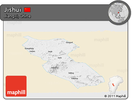 Classic Style Panoramic Map of Jishui, single color outside