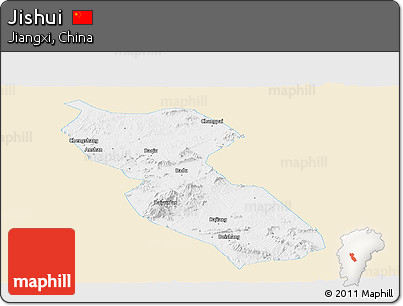 Classic Style Panoramic Map of Jishui, single color outside