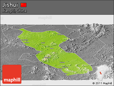 Physical Panoramic Map of Jishui, desaturated