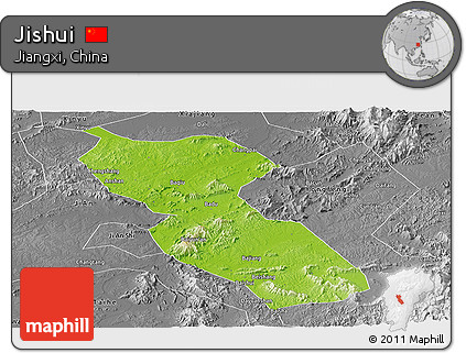 Physical Panoramic Map of Jishui, desaturated