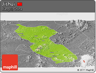 Physical Panoramic Map of Jishui, desaturated