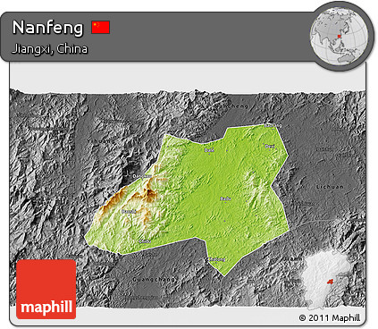 Physical 3D Map of Nanfeng, darken, desaturated