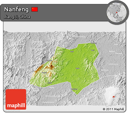 Physical 3D Map of Nanfeng, lighten, desaturated