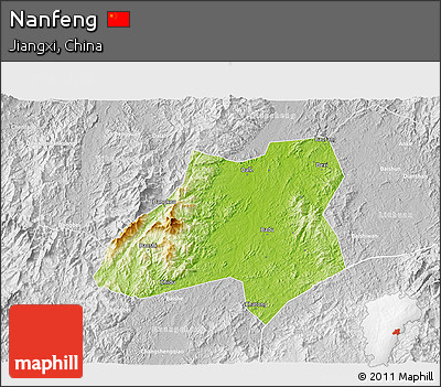 Physical 3D Map of Nanfeng, lighten, desaturated
