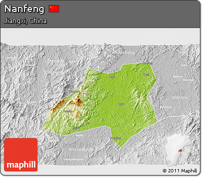 Physical 3D Map of Nanfeng, lighten, desaturated