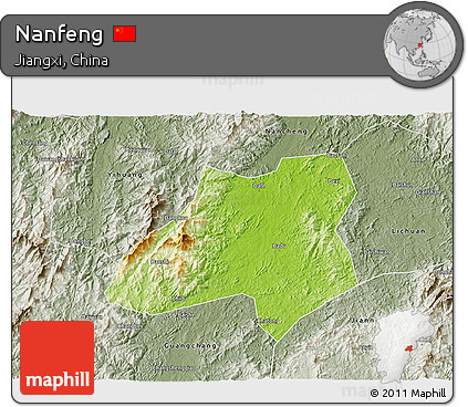 Physical 3D Map of Nanfeng, semi-desaturated