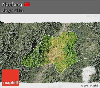 Satellite 3D Map of Nanfeng, semi-desaturated