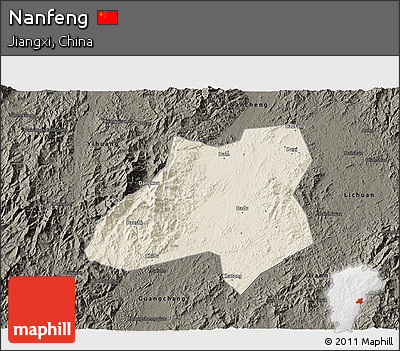 Shaded Relief 3D Map of Nanfeng, darken