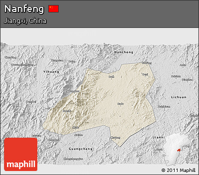 Shaded Relief 3D Map of Nanfeng, desaturated