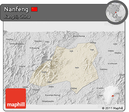 Shaded Relief 3D Map of Nanfeng, desaturated