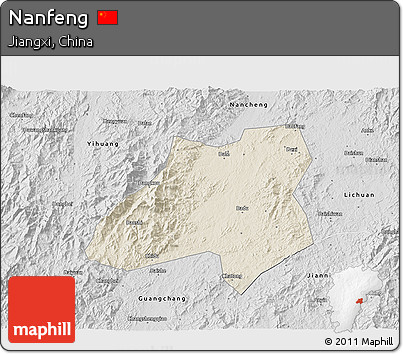 Shaded Relief 3D Map of Nanfeng, desaturated