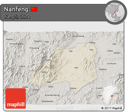 Shaded Relief 3D Map of Nanfeng, semi-desaturated