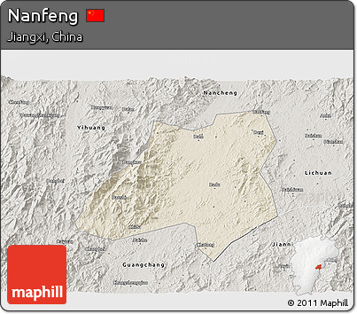 Shaded Relief 3D Map of Nanfeng, semi-desaturated