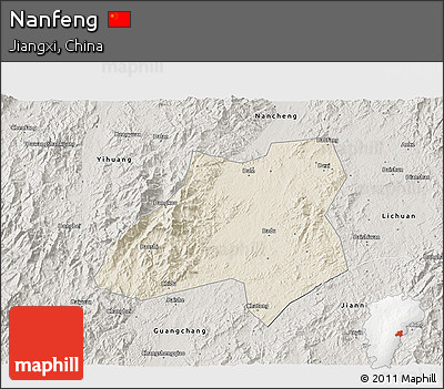 Shaded Relief 3D Map of Nanfeng, semi-desaturated