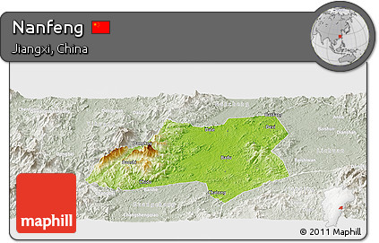Physical Panoramic Map of Nanfeng, lighten, semi-desaturated