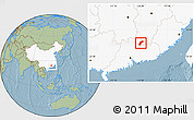 Savanna Style Location Map of Quannan, highlighted country, hill shading