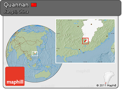 Savanna Style Location Map of Quannan, highlighted parent region, hill shading