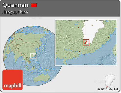 Savanna Style Location Map of Quannan, highlighted parent region, hill shading