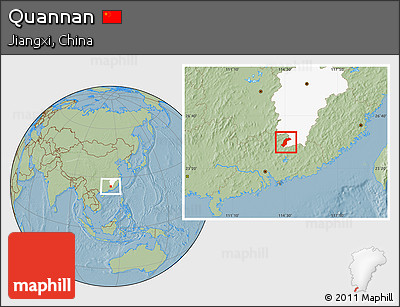 Savanna Style Location Map of Quannan, highlighted parent region, hill shading