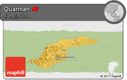 Savanna Style Panoramic Map of Quannan, single color outside