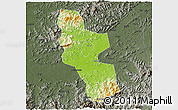 Physical 3D Map of Shangrao, darken, semi-desaturated