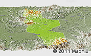 Physical Panoramic Map of Shangrao, semi-desaturated