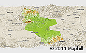 Physical Panoramic Map of Shangrao, shaded relief outside