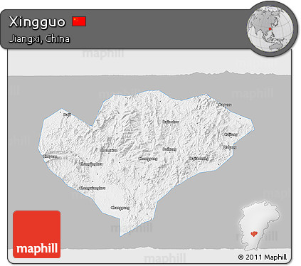 Gray 3D Map of Xingguo, single color outside