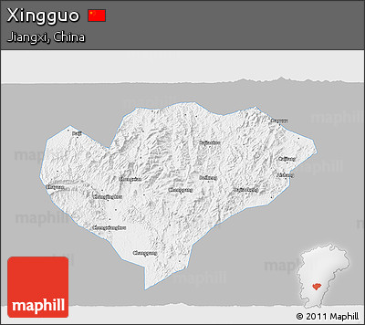Gray 3D Map of Xingguo, single color outside