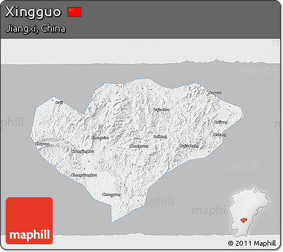 Gray 3D Map of Xingguo, single color outside