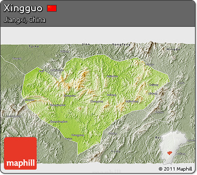 Physical 3D Map of Xingguo, semi-desaturated