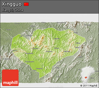 Physical 3D Map of Xingguo, semi-desaturated