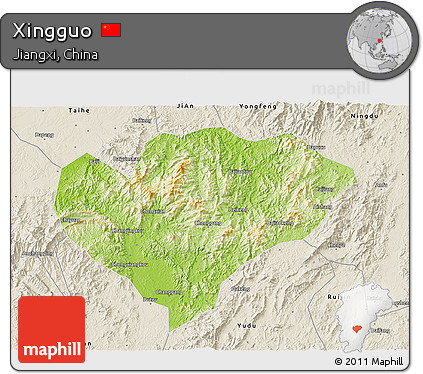 Physical 3D Map of Xingguo, shaded relief outside