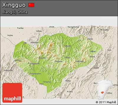 Physical 3D Map of Xingguo, shaded relief outside