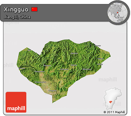 Satellite 3D Map of Xingguo, cropped outside