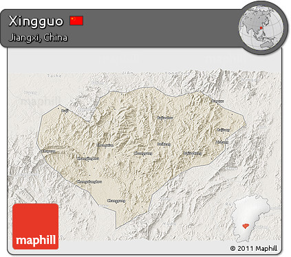 Shaded Relief 3D Map of Xingguo, lighten
