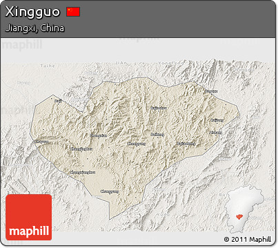 Shaded Relief 3D Map of Xingguo, lighten
