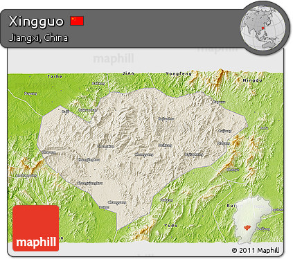 Shaded Relief 3D Map of Xingguo, physical outside