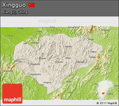Shaded Relief 3D Map of Xingguo, physical outside