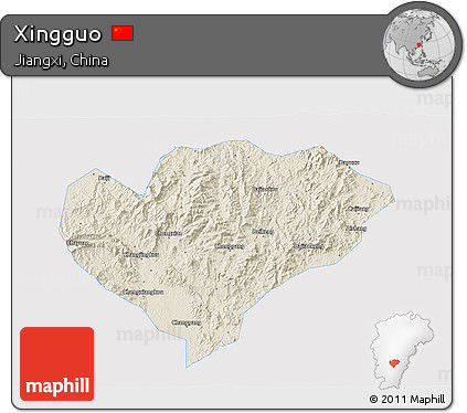 Shaded Relief 3D Map of Xingguo, single color outside