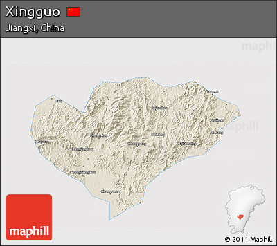 Shaded Relief 3D Map of Xingguo, single color outside