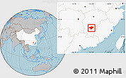 Gray Location Map of Xingguo, highlighted country, hill shading